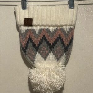 C.C Cream and Gray Knit Beanie w/ Pom-pom